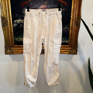 Sanctuary Ivory Corduroy Tie Waist Cargo Cropped Pants Zippered Ankles Small